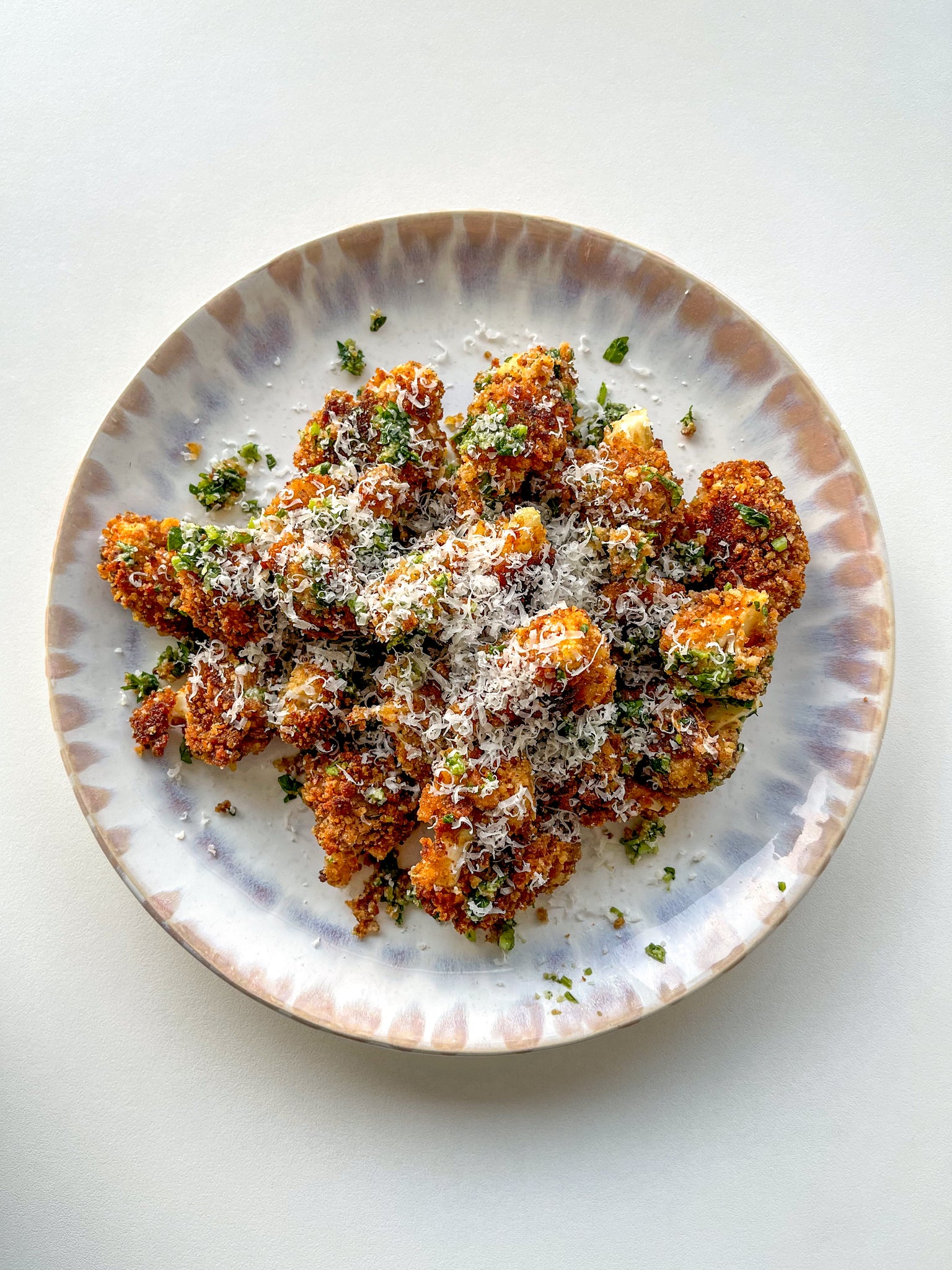 Spicy Crunchy Cauliflower Bites with Parmesan Chimichurri